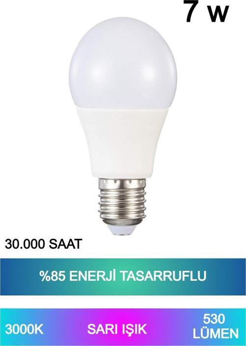 Sarı Işık Led Ampul 7W %85 Enerji Tasarruflu E27 Duy Led Ampul 220° Açılı 30.000 Saat Kullanım