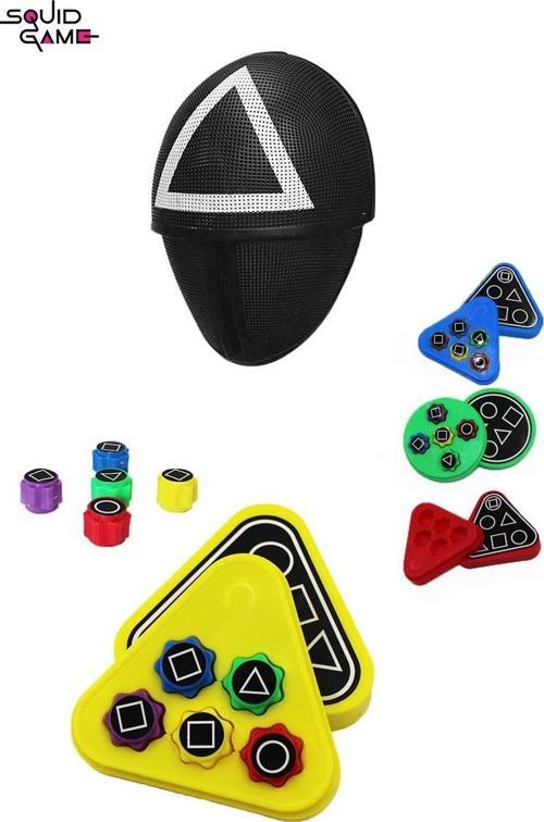Squid Game Üçgen Maske + Kutulu Squid Game Gonggi Squid Game 5 Taş Oyuncak Beştaş