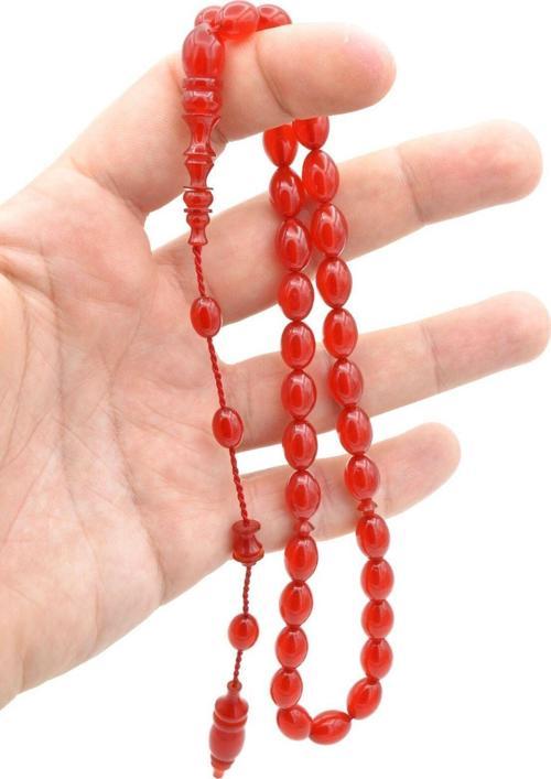 Ebu Zeyn Usta Yapımı Günlük Boy Arpa Kesim Kırmızı Katalin Tesbih