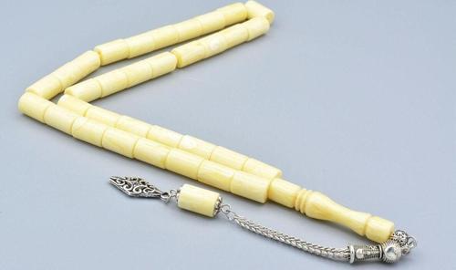 Gümüş Kaplama Kamçılı Kesme Model Beyaz Beyrut Damla Kehribar Tesbih