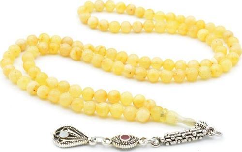 Gümüş Kaplama Kamçılı Küre Kesim 99 Luk Kaya Damla Kehribar Tesbih