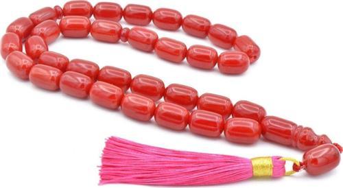 Saçaklı Püsküllü Kapsül Kesim Dev Boy Kırmızı Sıkma Kehribar Tesbih