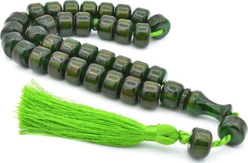 Saçaklı Püsküllü Tekerlek Model Simli Yeşil İran Necef Bağa Tesbih İri Boy