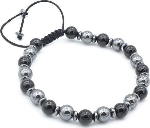 Makrome Model Hakiki Hematit ve Oniks Taşı Bileklik 6 Mm