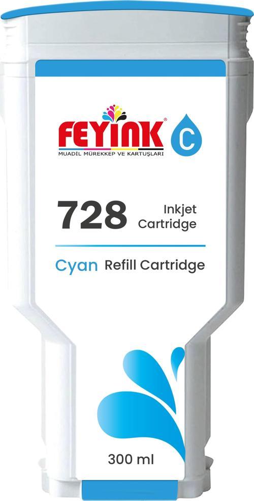® HP 728 Cyan 300 ml. Mavi  Orijinal Mürekkep Dolumlu Feyink Kartuş Uyumlu Makineler: T730, T830