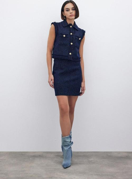 Simli Tüvit Yelek - Lacivert