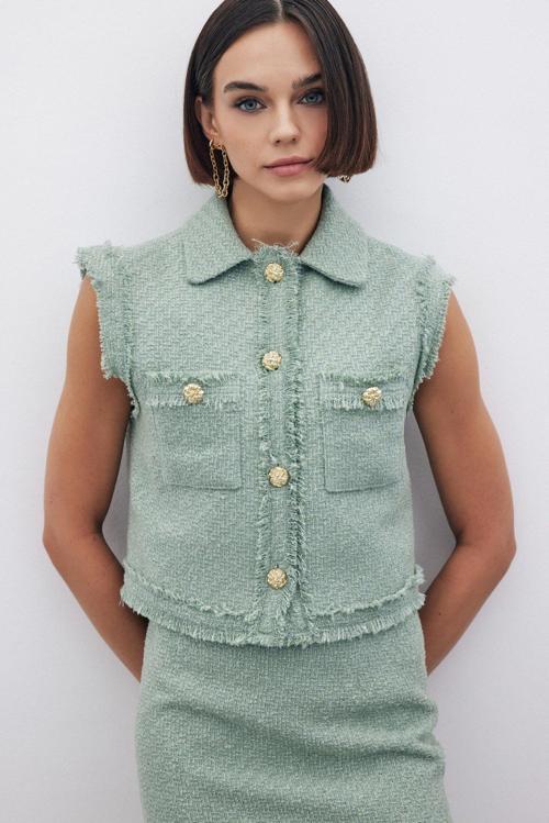 Simli Tüvit Yelek - Mint