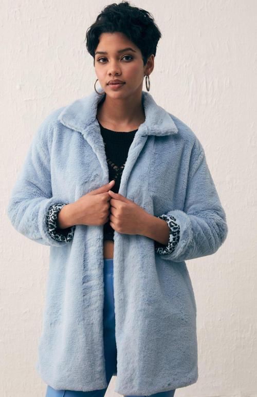 Leopar Astarlı Peluş Kaban - Bebe Mavi