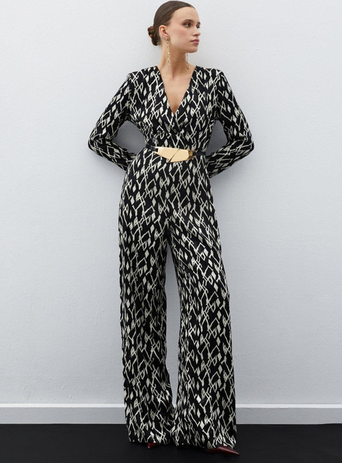 Desenli Saten Tulum - Siyah