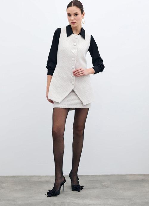 Düğmeli Tüvit Yelek - Taş