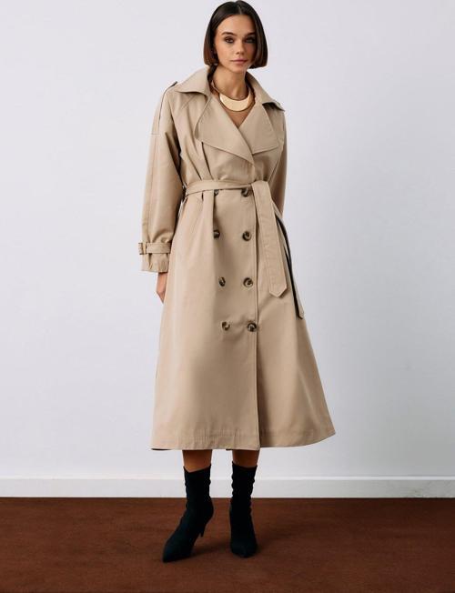 Kuşaklı Uzun Trenç - Bej