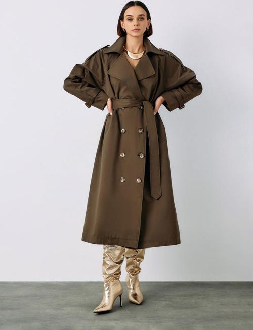 Kuşaklı Uzun Trenç - Haki