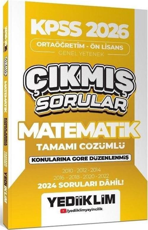 Yediiklim 2026 KPSS Lise Ortaöğretim Ön Lisans Matematik Çıkmış Sorular Konularına Göre Çözümlü Yediiklim Yayınları