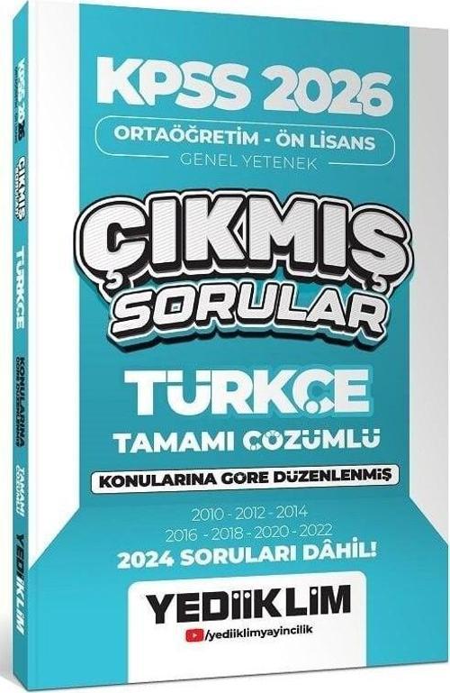 Yediiklim 2026 KPSS Lise Ortaöğretim Ön Lisans Türkçe Çıkmış Sorular Konularına Göre Çözümlü Yediiklim Yayınları