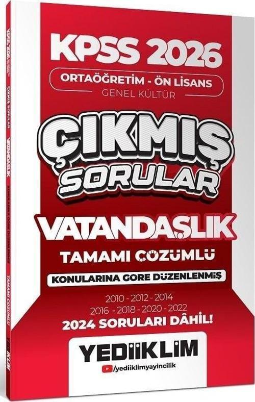 Yediiklim 2026 KPSS Lise Ortaöğretim Ön Lisans Vatandaşlık Çıkmış Sorular Konularına Göre Çözümlü Yediiklim Yayınları