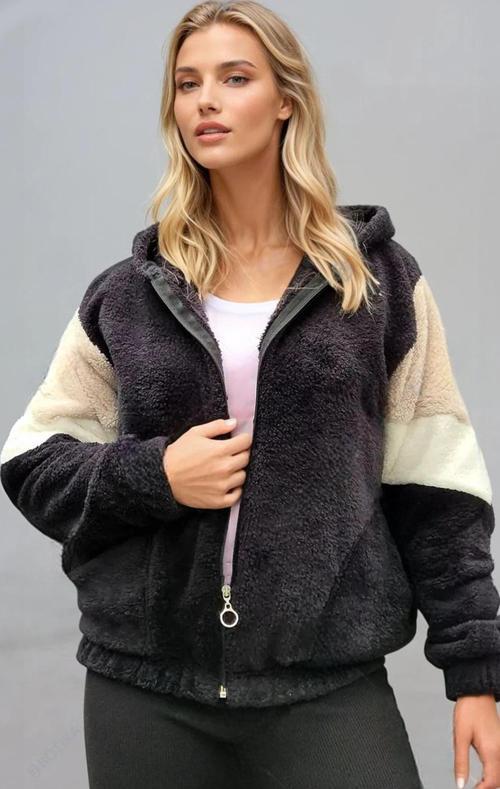 Renk Bloklu Bomber Polar Peluş Sweatshirt