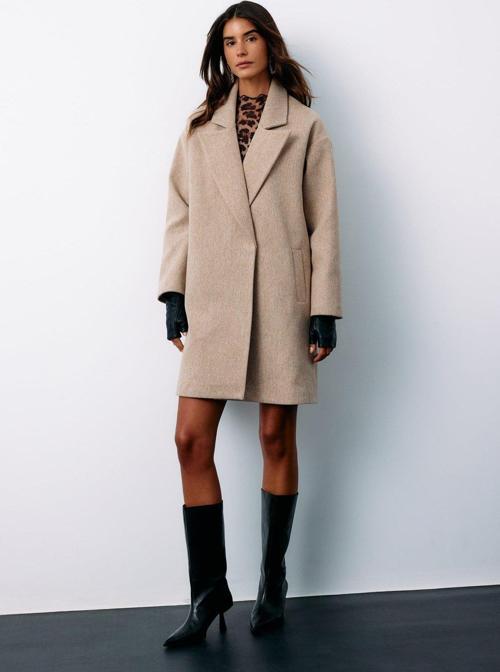 Desenli Kısa Kaban - Camel