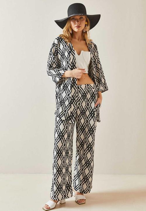Etnik Desen Kimono Pantalon Takım