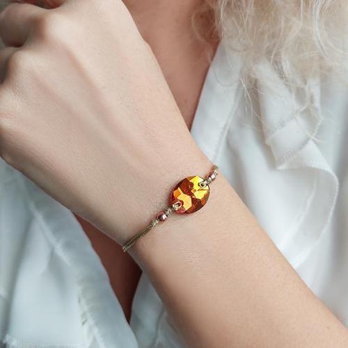 925 Ayar Gümüş Turuncu Taşlı İpli Bileklik
