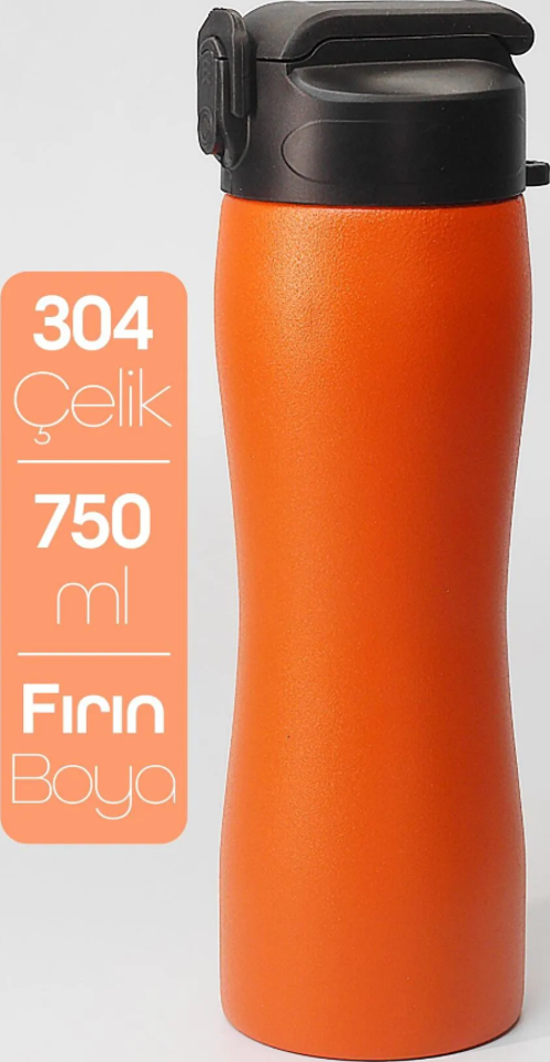 Pipetli Paslanmaz Çelik Matara - 304 Çelik Spor Suluk BPA İçermez Taşınabilir Tasarım - Turuncu Renk