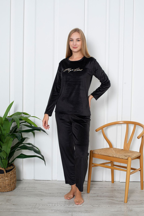 Luxury Velvet Fransız Kadife Yazı Detaylı Pijama Takımı