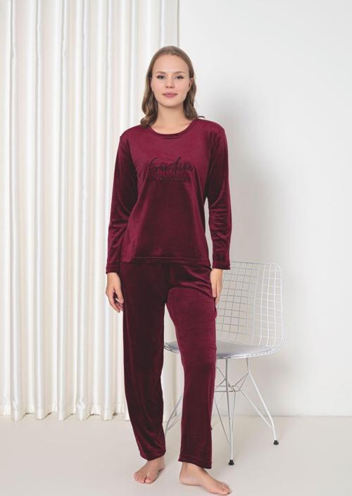 Luxury Velvet Fransız Kadife Yazı Detaylı Pijama Takımı