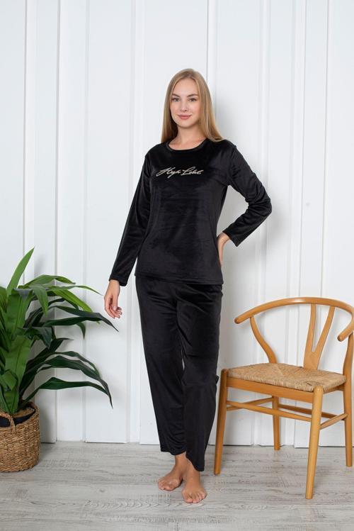 Luxury Velvet Fransız Kadife Yazı Detaylı Pijama Takımı