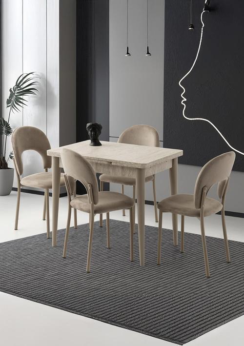 Yanlardan Açılır Yakamoz 90x60 cm Sidon Masa 4 Adet Ay Sandalye 