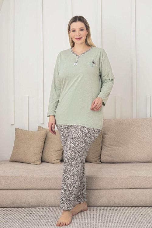 X-Dreamy Büyük Beden Pamuklu Desenli Uzun Kollu Pijama Takımı