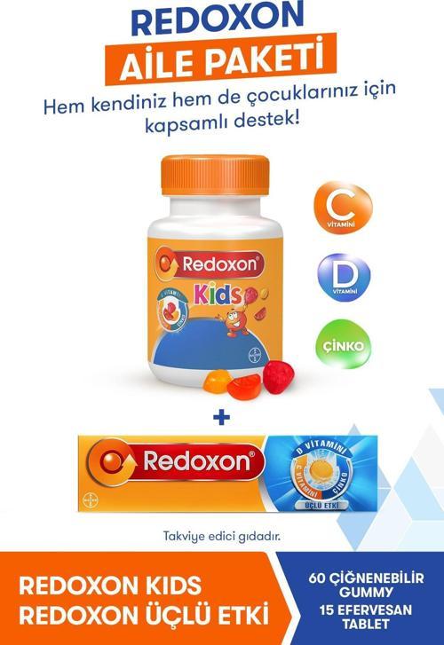 Kids+ Redoxon Üçlü Etki 15 Efervesan Tablet (Aile Paketi) I C Vitamini, D Vitamini Ve Çinko Içeren Takviye Edici