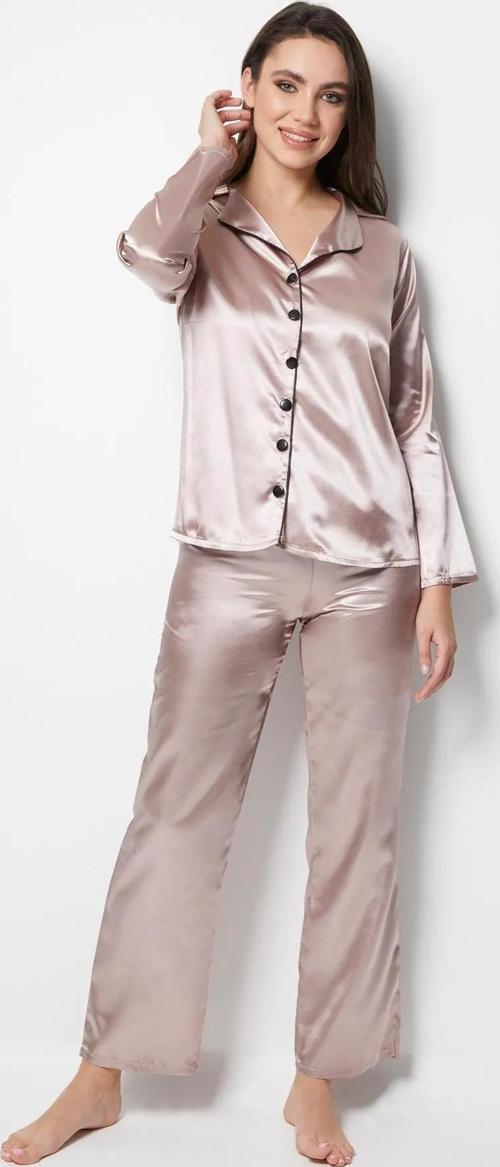 Faryanight Saten Uzun Kollu Düğmeli Gömlek Pijama Takımı