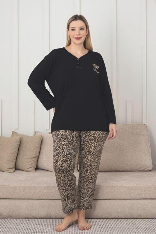 X-Dreamy Büyük Beden Viskon Desenli Uzun Kollu Pijama Takımı