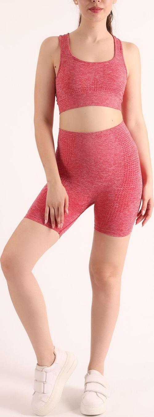 Melanj Spor Şort Bralet Tayt Takımı Kırmızı S-M