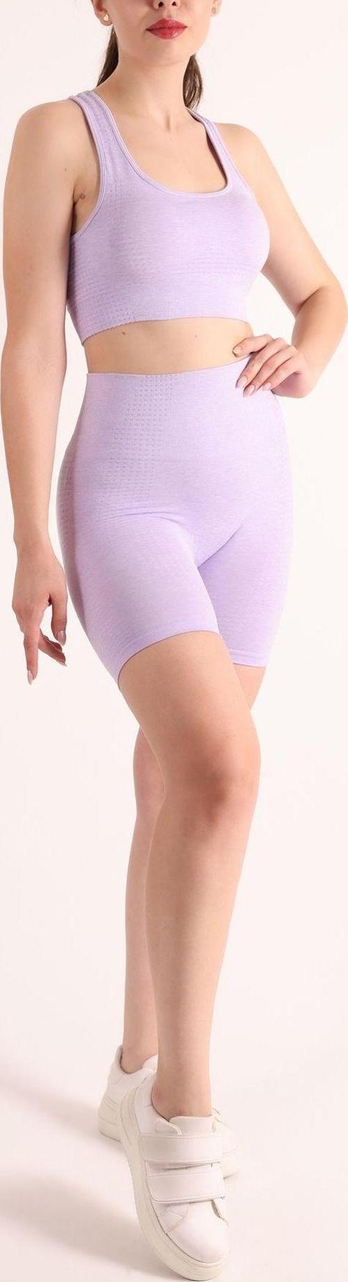 Melanj Spor Şort Bralet Tayt Takımı Lila S-M