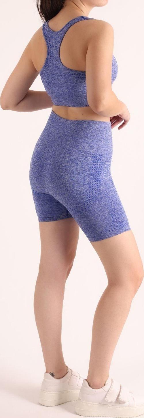 Melanj Spor Şort Bralet Tayt Takımı Mavi S-M