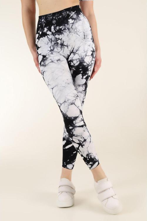 Dikişsiz Push-up Toparlayıcı Batik Desen Spor Tayt Beyaz M-L
