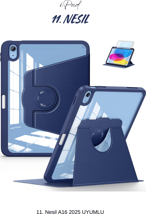 iPad 11. Nesil A16 2025 Uyumlu 360° Dönebilen Yatay Dikey Standlı Fuchsia Pino Tablet Kılıfı