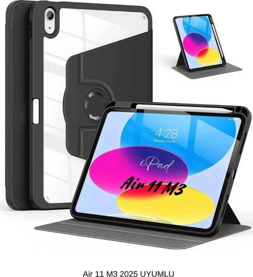iPad Air 11 2025 M3 Çip Uyumlu 360° Dönebilen Yatay Dikey Standlı Fuchsia Pino Tablet Kılıfı