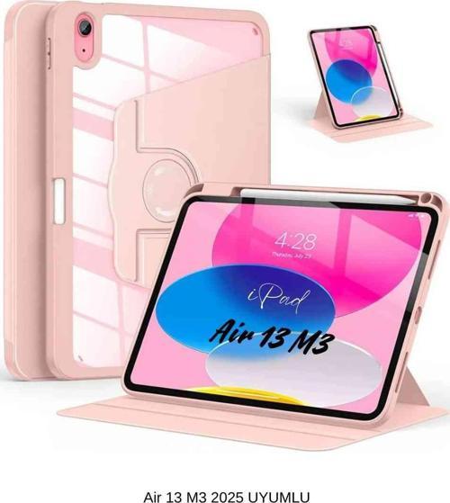 iPad Air 13 2025 M3 Çip Uyumlu 360° Dönebilen Yatay Dikey Standlı Fuchsia Pino Tablet Kılıfı