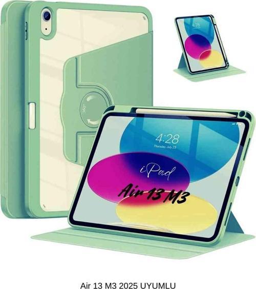 iPad Air 13 2025 M3 Çip Uyumlu 360° Dönebilen Yatay Dikey Standlı Fuchsia Pino Tablet Kılıfı