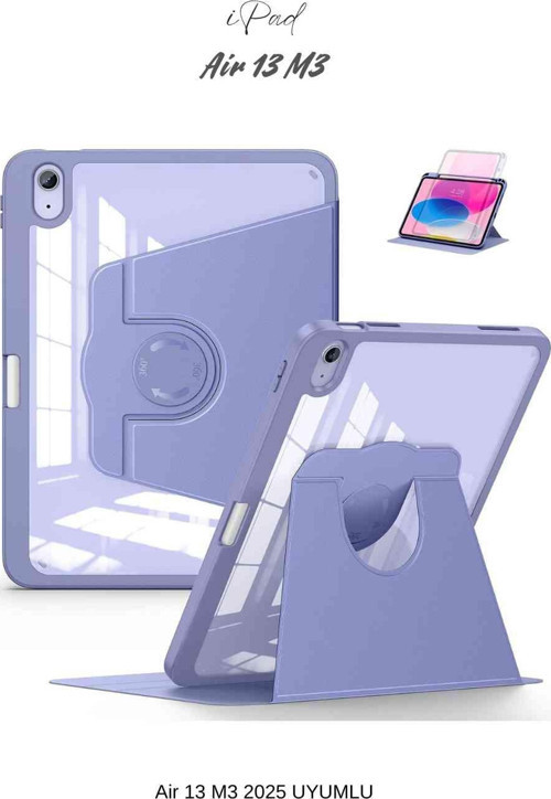 iPad Air 13 2025 M3 Çip Uyumlu 360° Dönebilen Yatay Dikey Standlı Fuchsia Pino Tablet Kılıfı