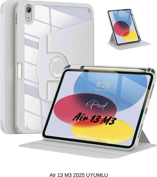 iPad Air 13 2025 M3 Çip Uyumlu 360° Dönebilen Yatay Dikey Standlı Fuchsia Pino Tablet Kılıfı