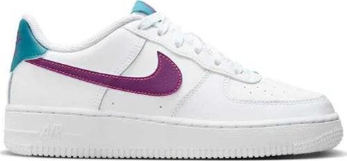 Air Force 1 GS Leather Unisex Sneaker Mor Swoosh Hakiki Deri Günlük Spor Ayakkabı Beyaz