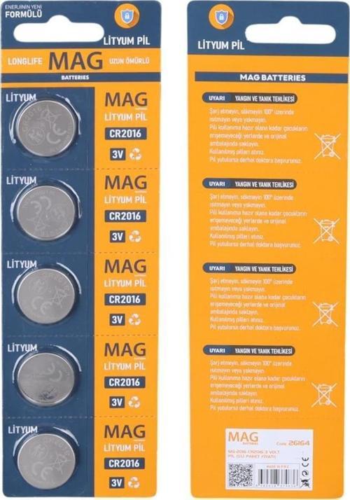 Batteries MG-2016 CR2016 3 Volt Pil (5'li Blister Paket)