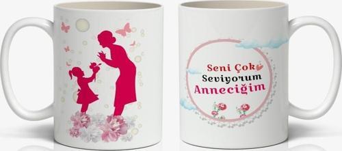 Annelerin Vazgeçilmezi Sevgi Dolu Kupa Tasarımlı 1 Adet Seni Çok Seviyorum Anneciğim Yazılı Anneler Günü Hediyelik Kupa 