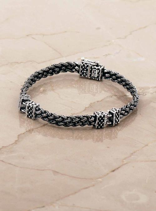Hasır Örgü Elişi 20,5 Cm Gümüş Erkek Bileklik 4771