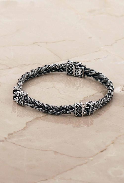 Hasır Örgü Elişi 21 Cm Gümüş Erkek Bileklik 4770