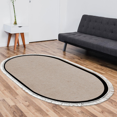 Kaymaz Taban Djt Banyo Mutfak Salon Halı Trend Saçaklı Oval Dokuma Desen E5001