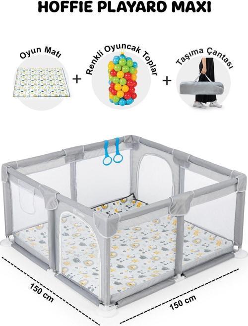 Playard Maxi Güvenli Bebek Ve Çocuk Oyun Alanı Oyun Parkı 150x150cm Oyun Matı Ve Topları