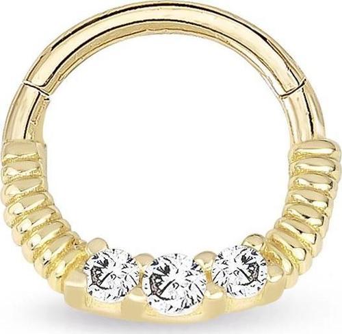 Üç Taşlı Burgulu Altın Helix Piercing